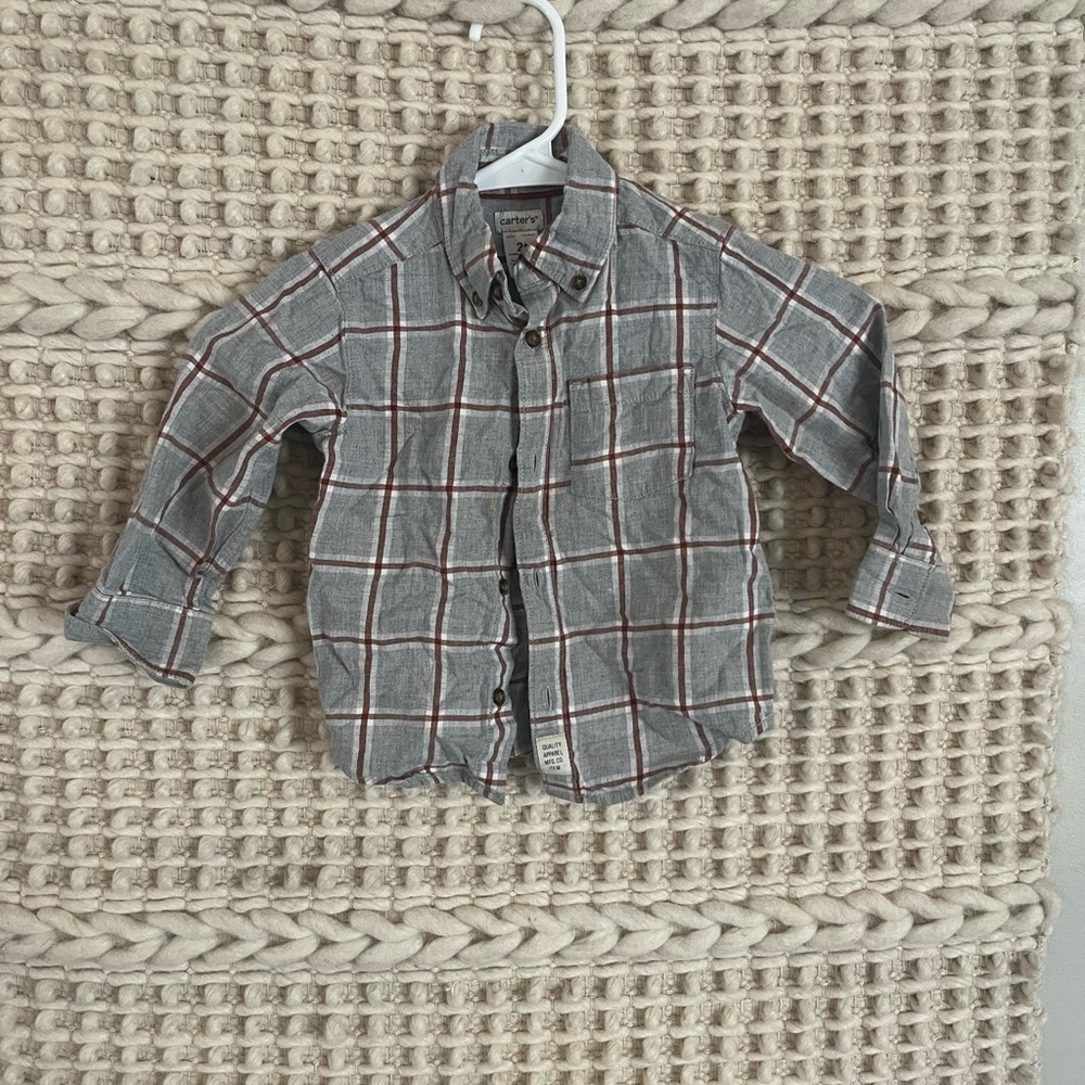 Carter's Gray and Red Plaid Button Down Shirt